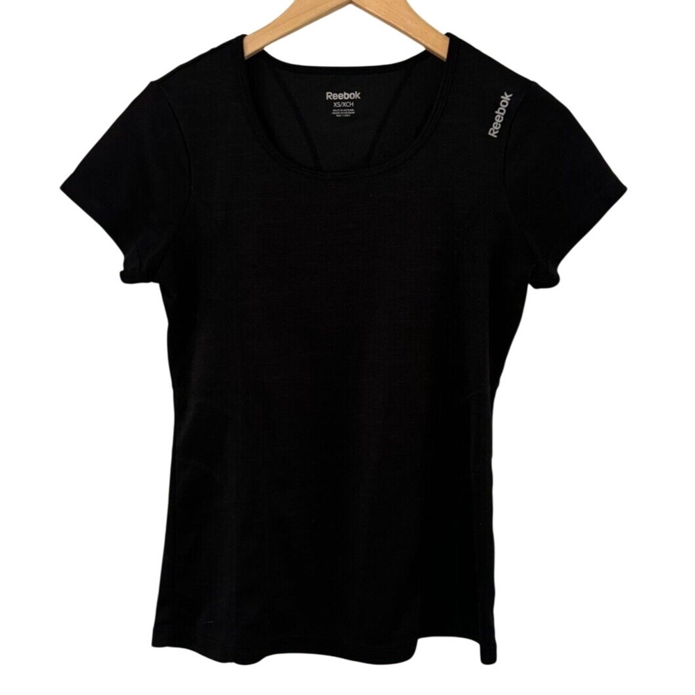 Reebok Womens Black Short Sleeve Scoop Neck Activewear T-Shirt Size XS Gym Top
